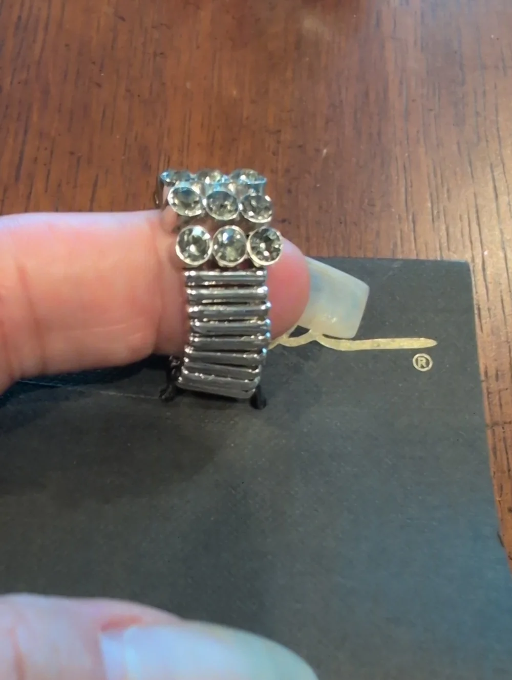 Cookie Lee Silver Crystal Stretch Ring